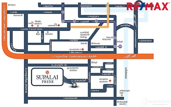 ขายบ้านเดี่ยว หมู่บ้านศุภาลัย ไพรด์ ประชาอุทิศ (Supalai Pride Prachauthit) ถนนเมน กว้าง 12 เมตร